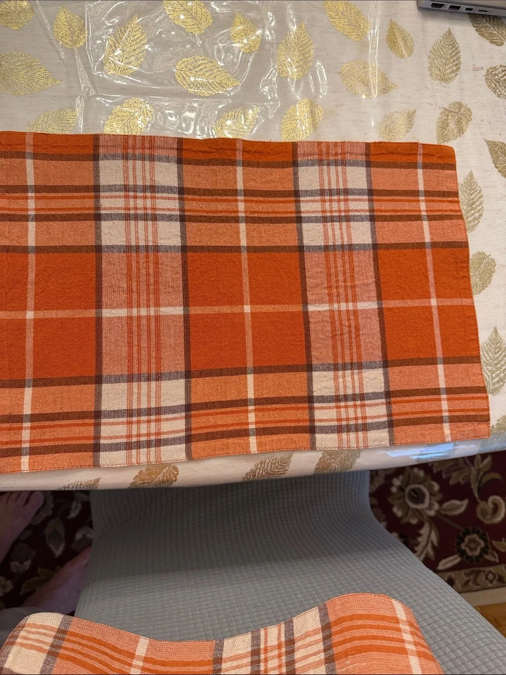 Orange Plaid Fall Cotton Placemats set of 8